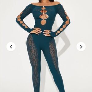 Teal Lace Cutout Jumpsuit